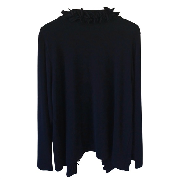 Chicos Travelers Black Ruffle Trim Open Front Cardigan Ribbed Knit Size 3 XL - Picture 4 of 10